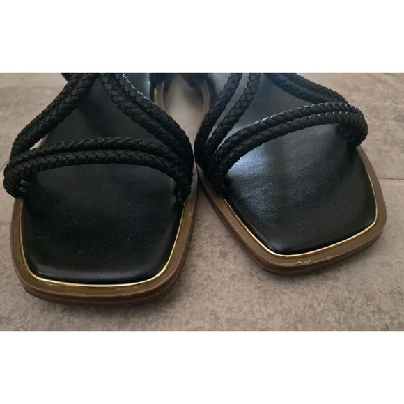 Vince Camuto Black Braided Flat Sandals 10M Buckle Womens - Picture 3 of 6